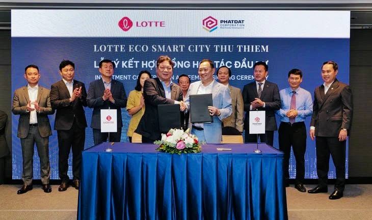 Lễ ký kết hợp tác đầu tư giữa Tập đoàn Lotte và Công ty cổ phần phát triển bất động sản Phát Đạt (PDR) vào sáng ngày 26.06.2026
