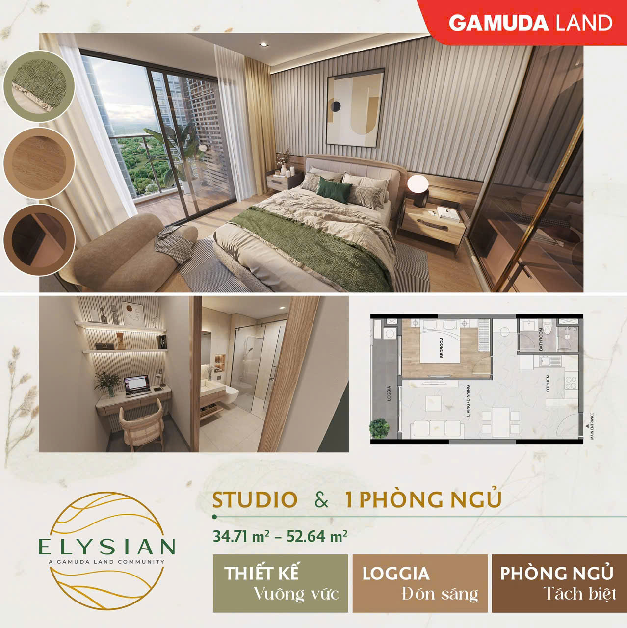 Thiết kế căn hộ Studio 1 Phòng Ngủ