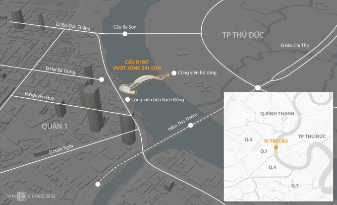 Vị trí cầu Lá Dừa Nước nối Quận 1 & Thủ Thiêm