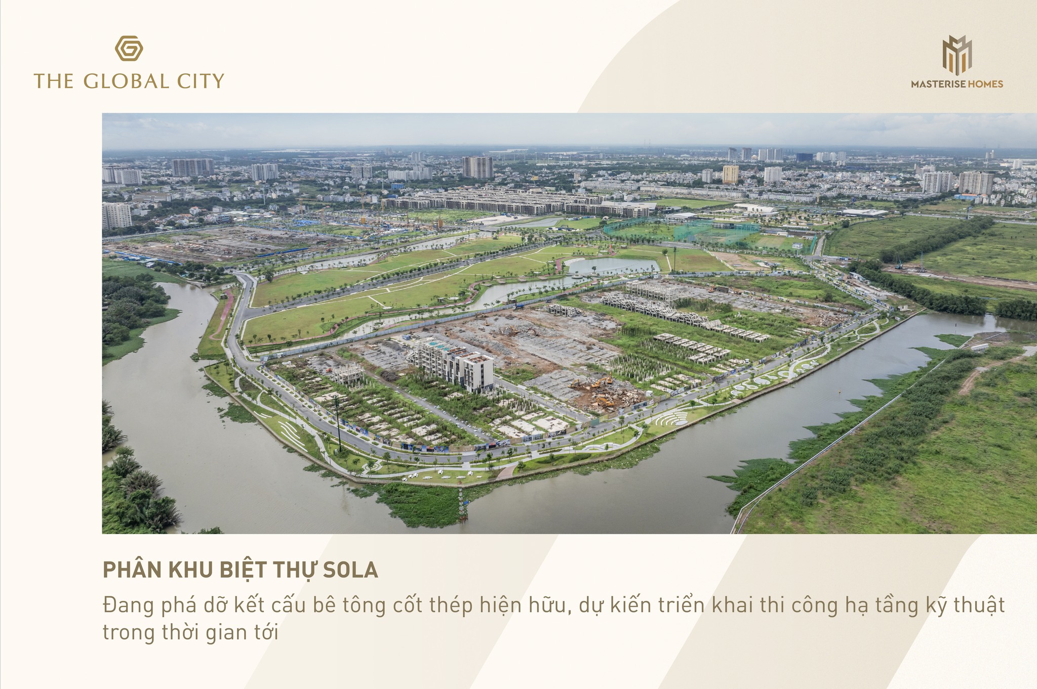 Phân khu Biệt thự Sola đã phá dỡ kết cấu bê tông cũ chuẩn bị hạ tầng kỷ thuật triển khai theo thiết kế mới