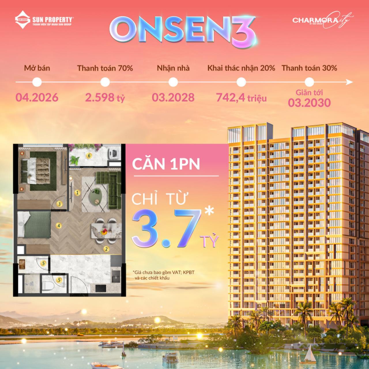 Căn hộ 1 phòng ngủ The Onsen 3