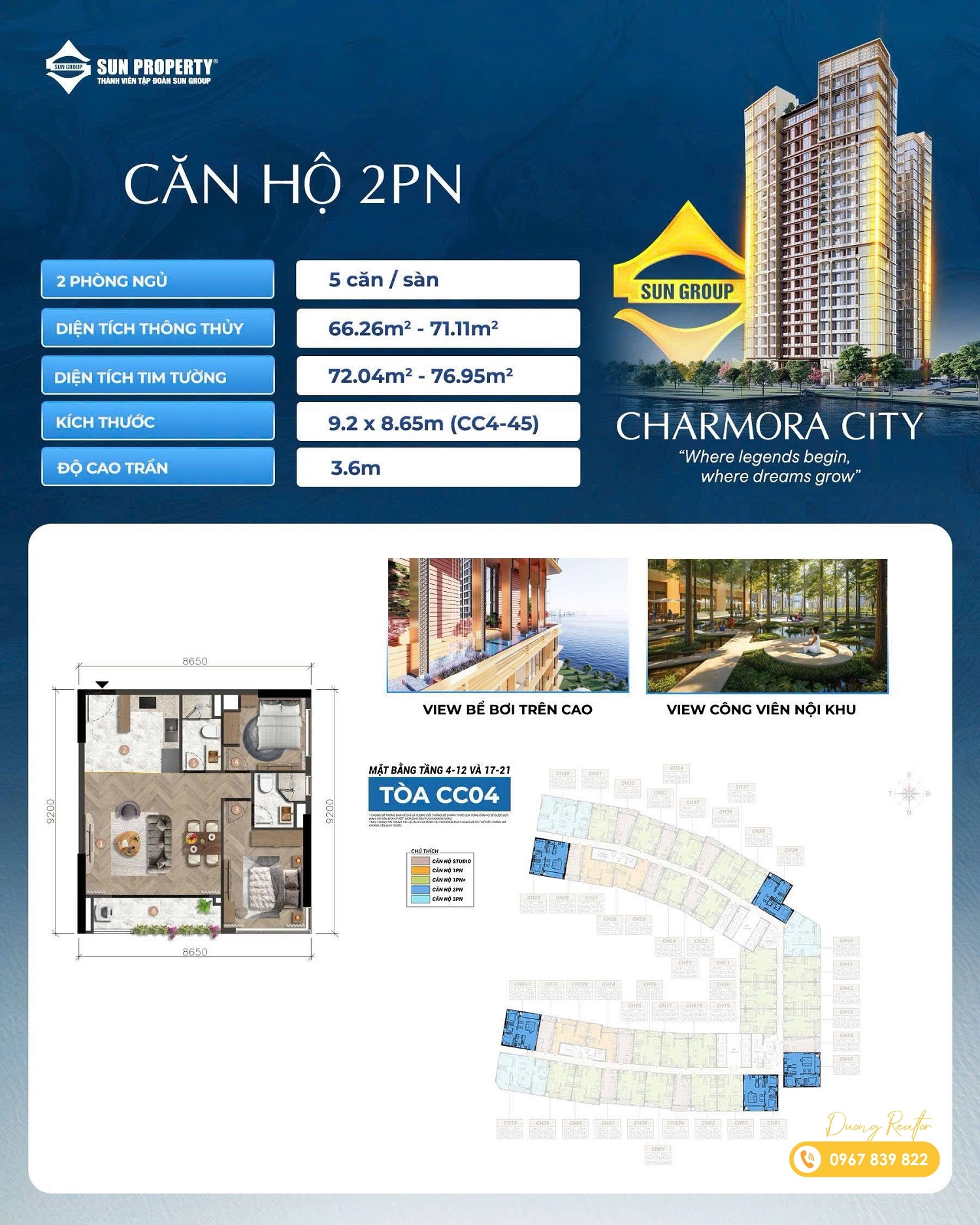 Thiết kế layout căn hộ 2PN The Charm