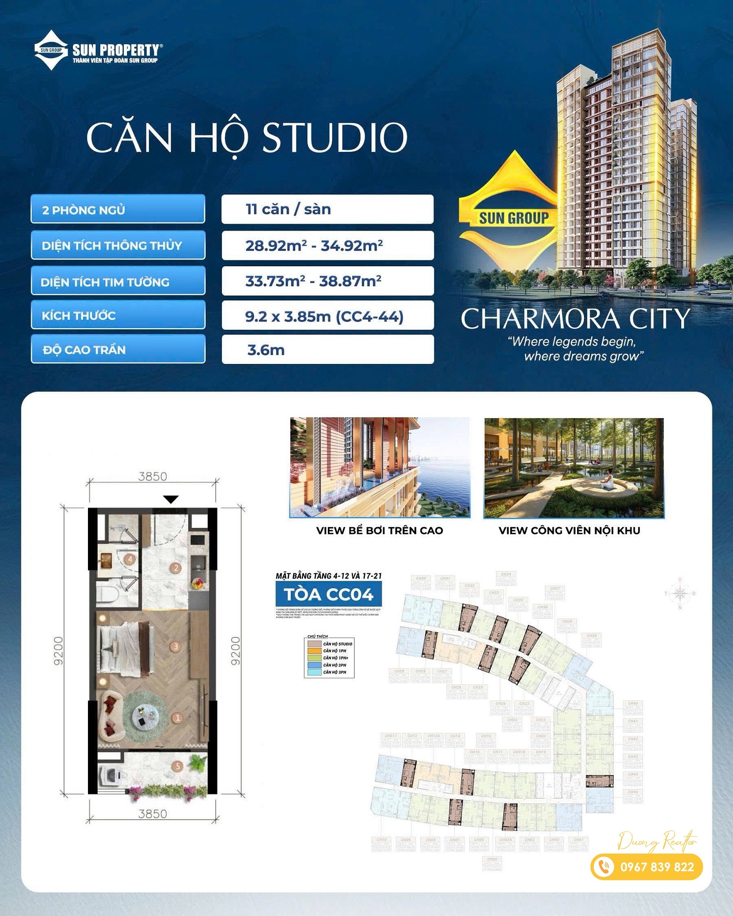 Thiết kế layout căn hộ Studio The Charm