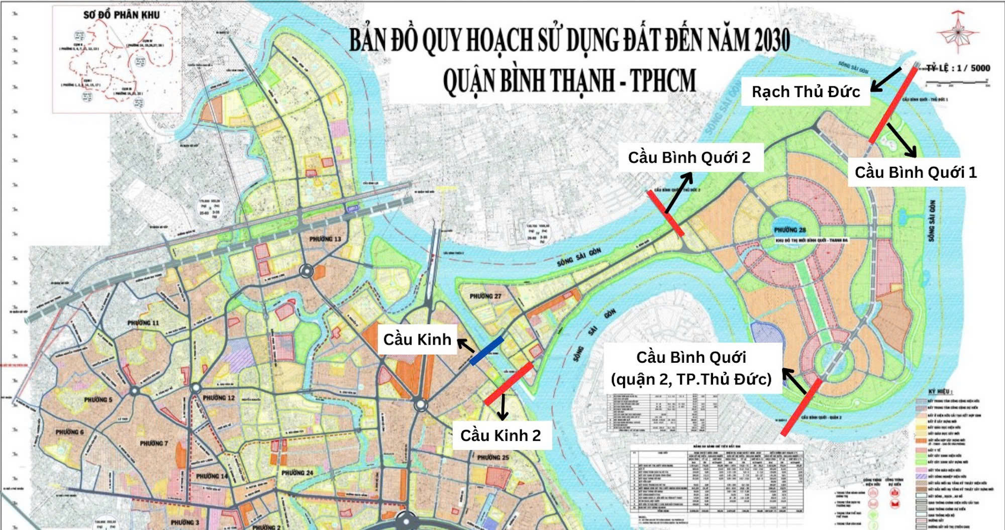 Bản đồ quy hoạch bán đảo Thanh Đa đến năm 2030 với 04 cây cầu xây mới