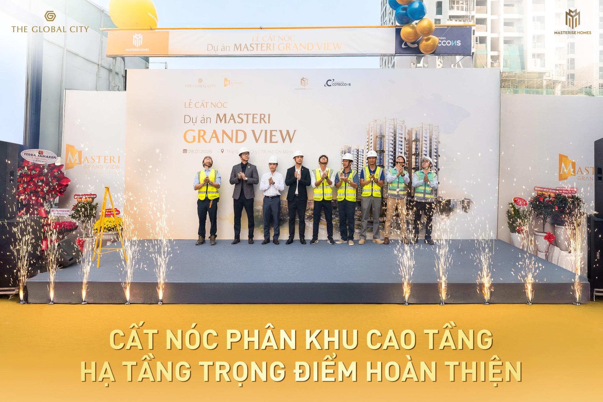Cất nóc phân khu cao tầng đầu tiên Masteri Grand View sau 13 tháng thi công