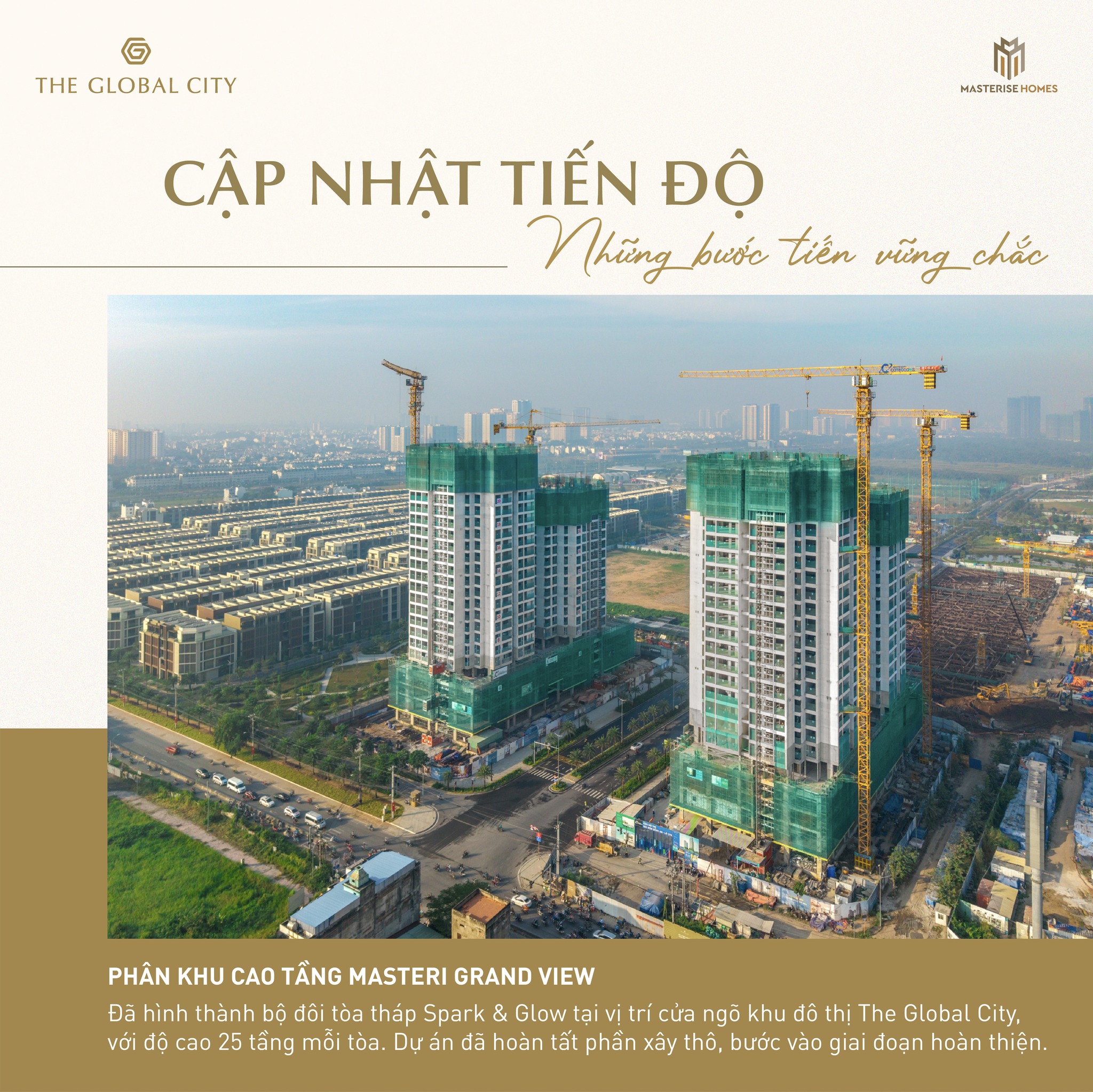 Cất nóc 2 tháp Spark Glow phân khu Masteri Grand View