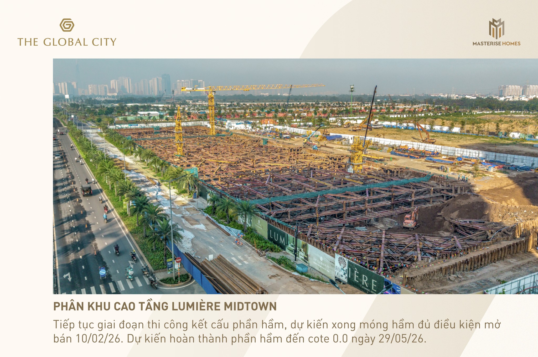 Phân khu cao tầng thuộc dòng Lumiere Series - Lumiere Midtown đang thi công kết cấu hầm