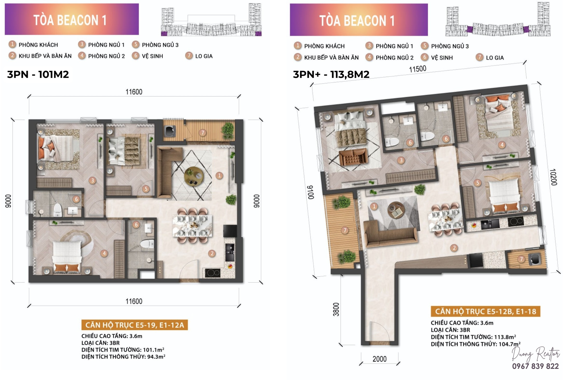 Thiết kế căn hộ 3 phòng ngủ Beacon Blanca City