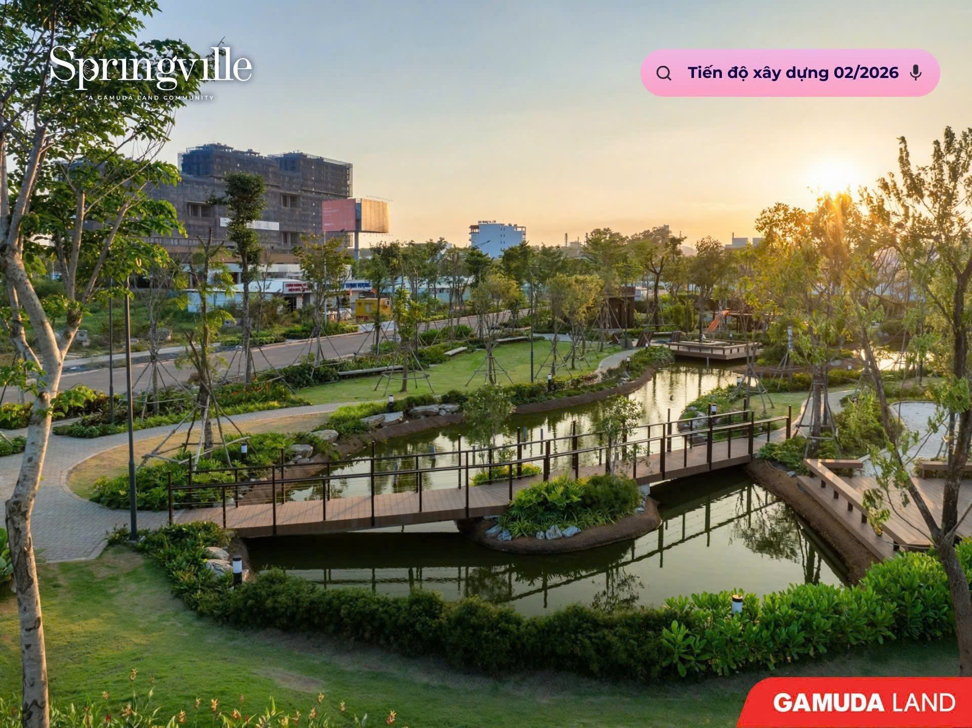 Cảnh quan công viên nội khu Spring Ville đang dần hoàn thiện