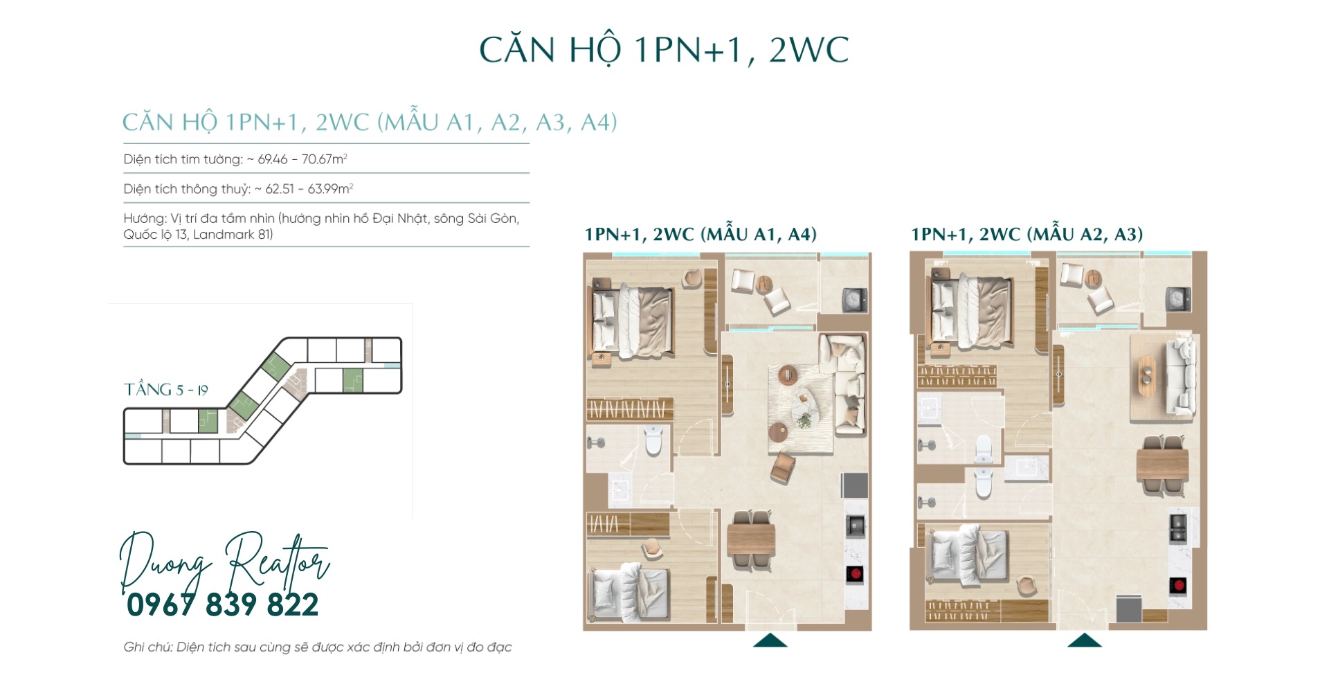 Thiết kế căn hộ 1PN+1 Diamond Sky