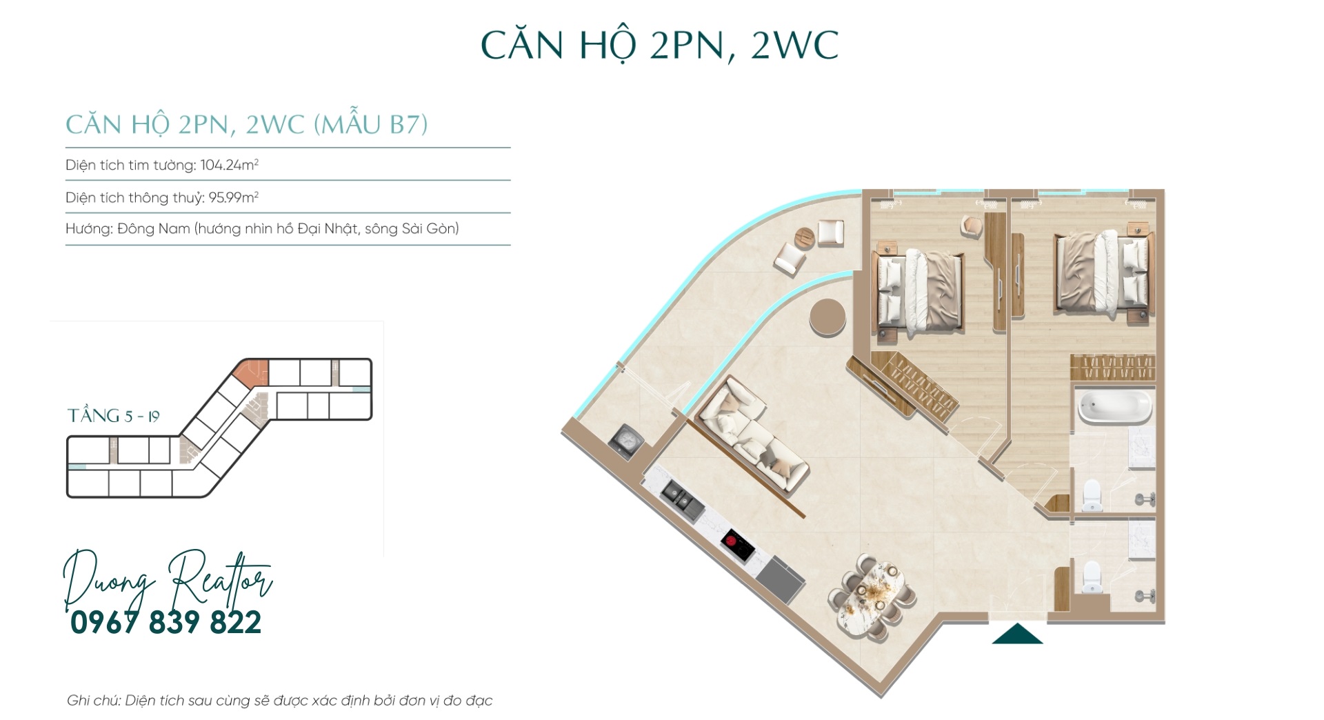 Thiết kế căn hộ 2PN Rẻ Quạt