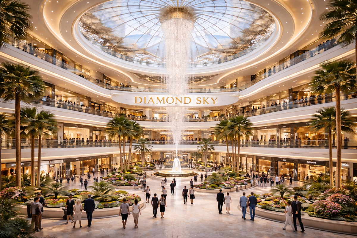 Trung tâm thương mại Doamond Sky Mall ngay dưới nhà