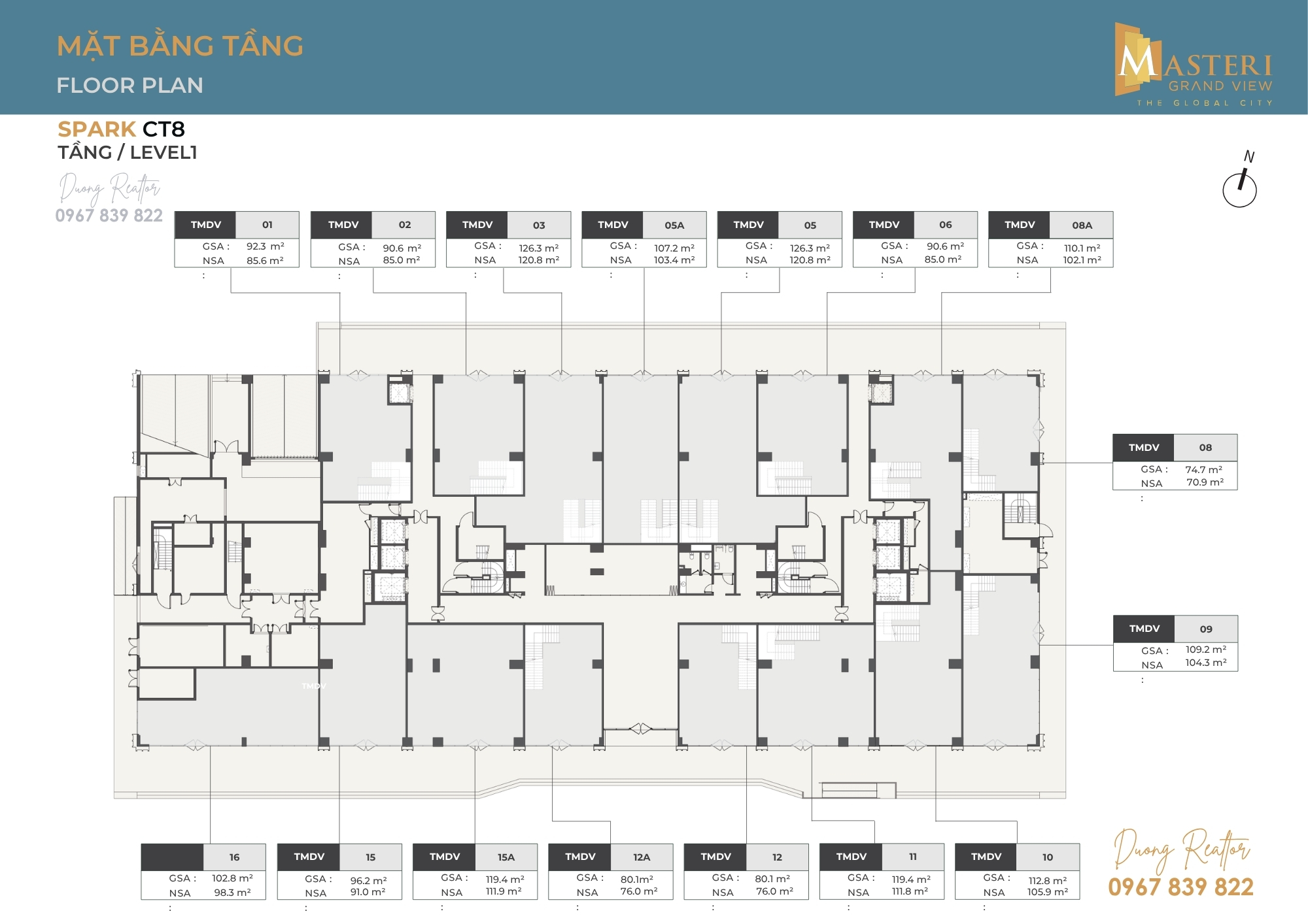Mặt bằng Shophouse Spark Masteri Grand View Tầng 1