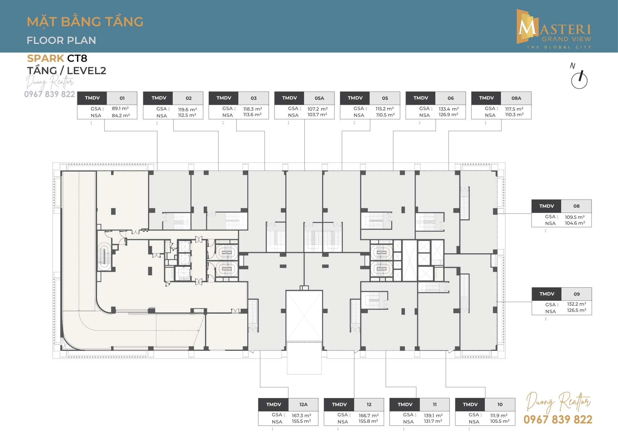 Mặt bằng Shophouse Spark Masteri Grand View Tầng 2