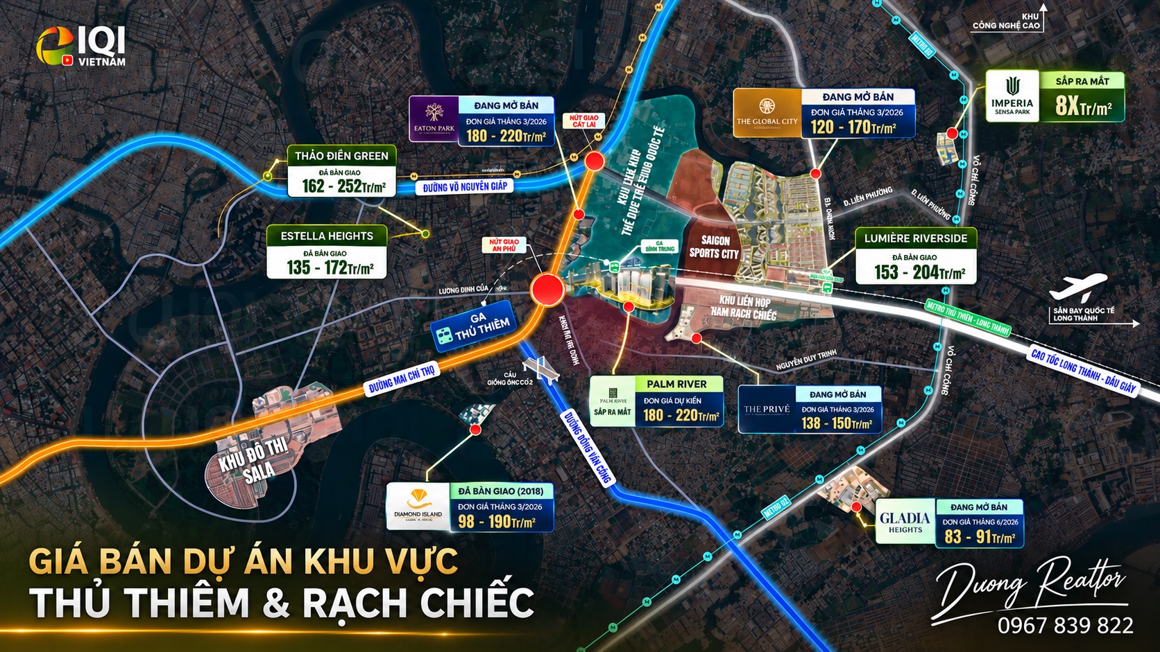 Giá bán dự án khu vực Thủ Thiêm & Rạch Chiếc