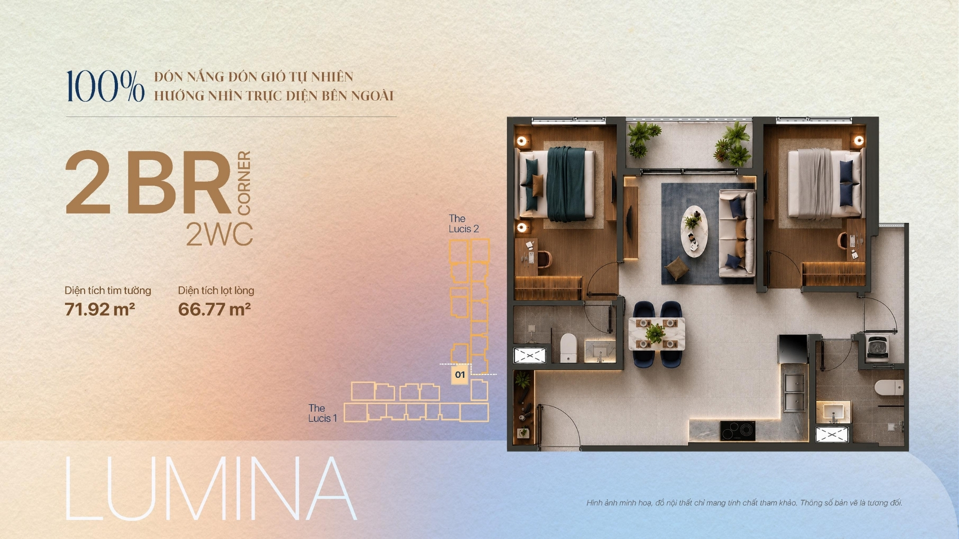 Căn hộ 2PN Góc