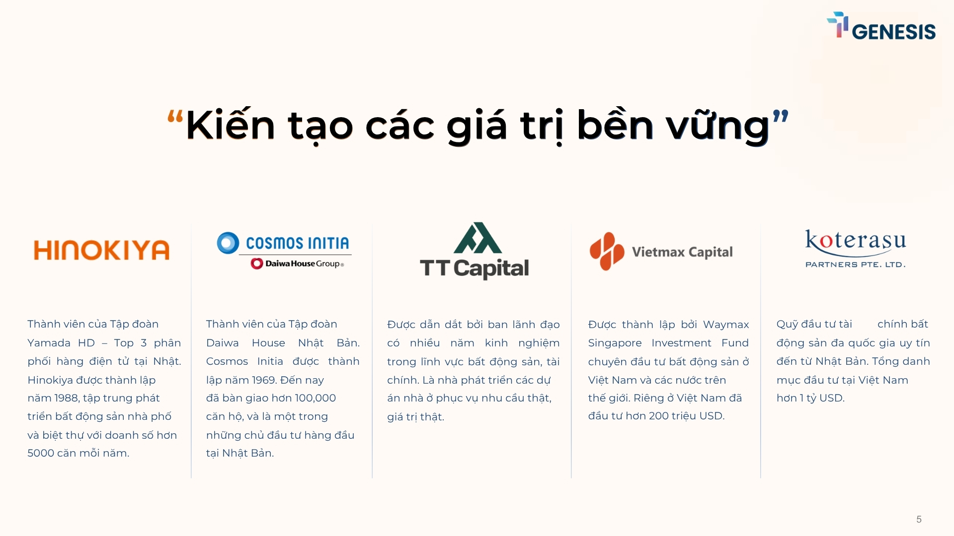 Đối tác đồng hành phát triển TT Genesis