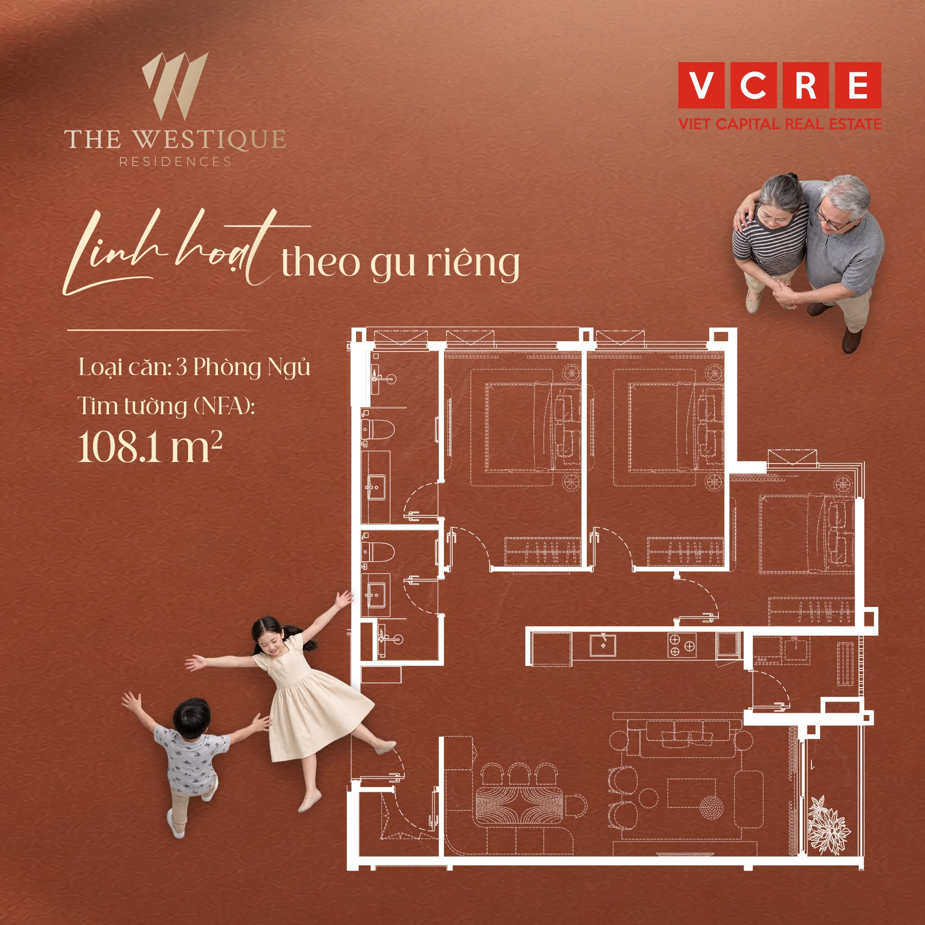 Linh hoạt theo gu riêng với căn 3 phòng ngủ