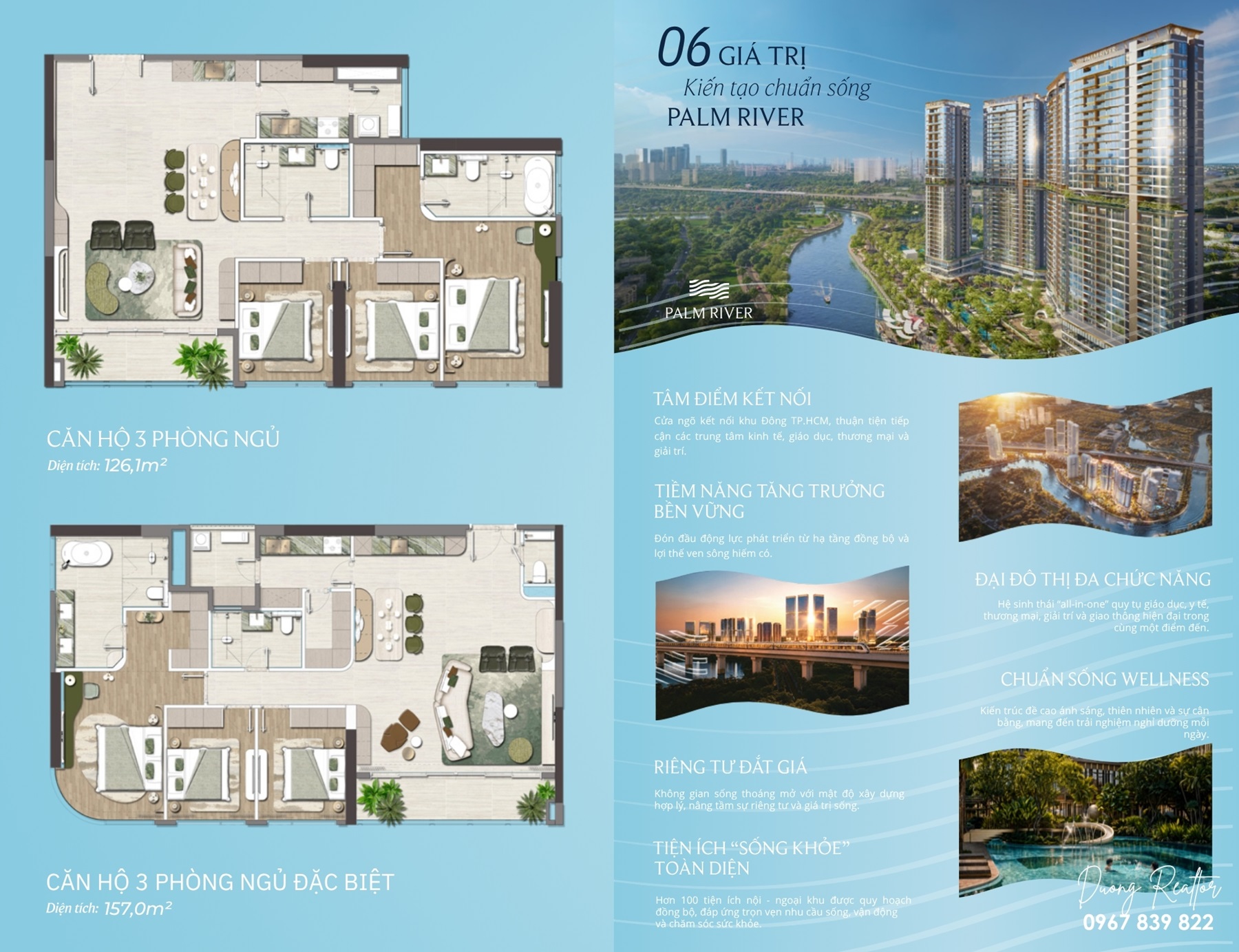 Mặt bằng căn hộ điển hình 3 phòng ngủ đặc biệt Palm River