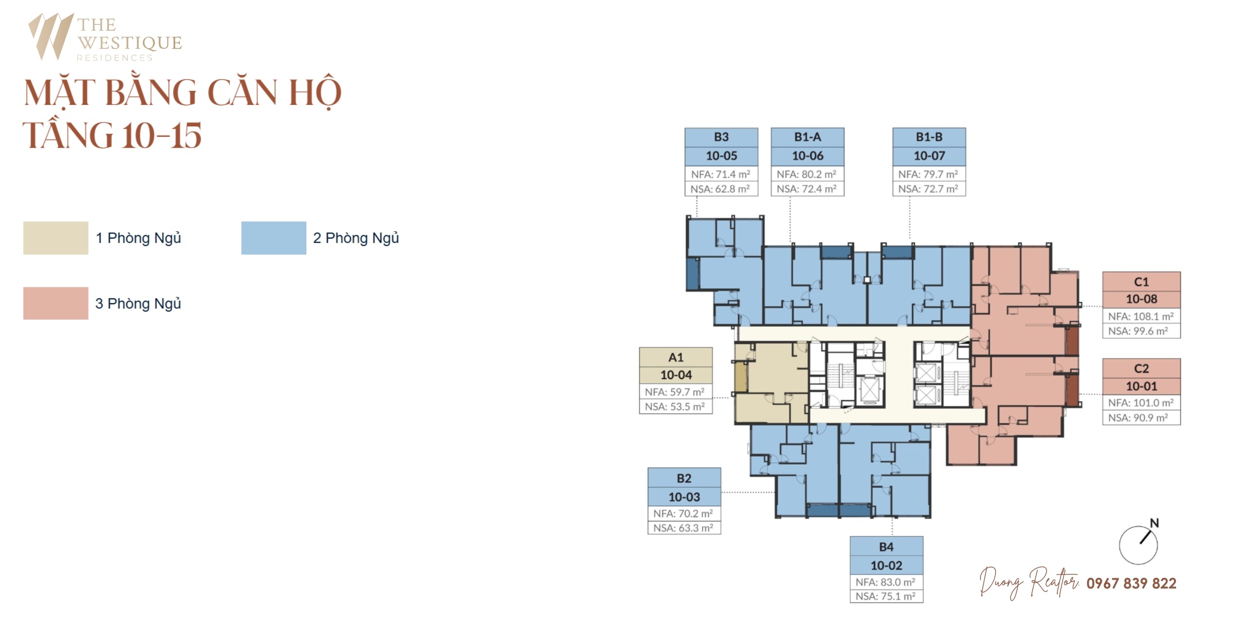 Mặt bằng căn hộ tầng 10-15 The Westique Residences