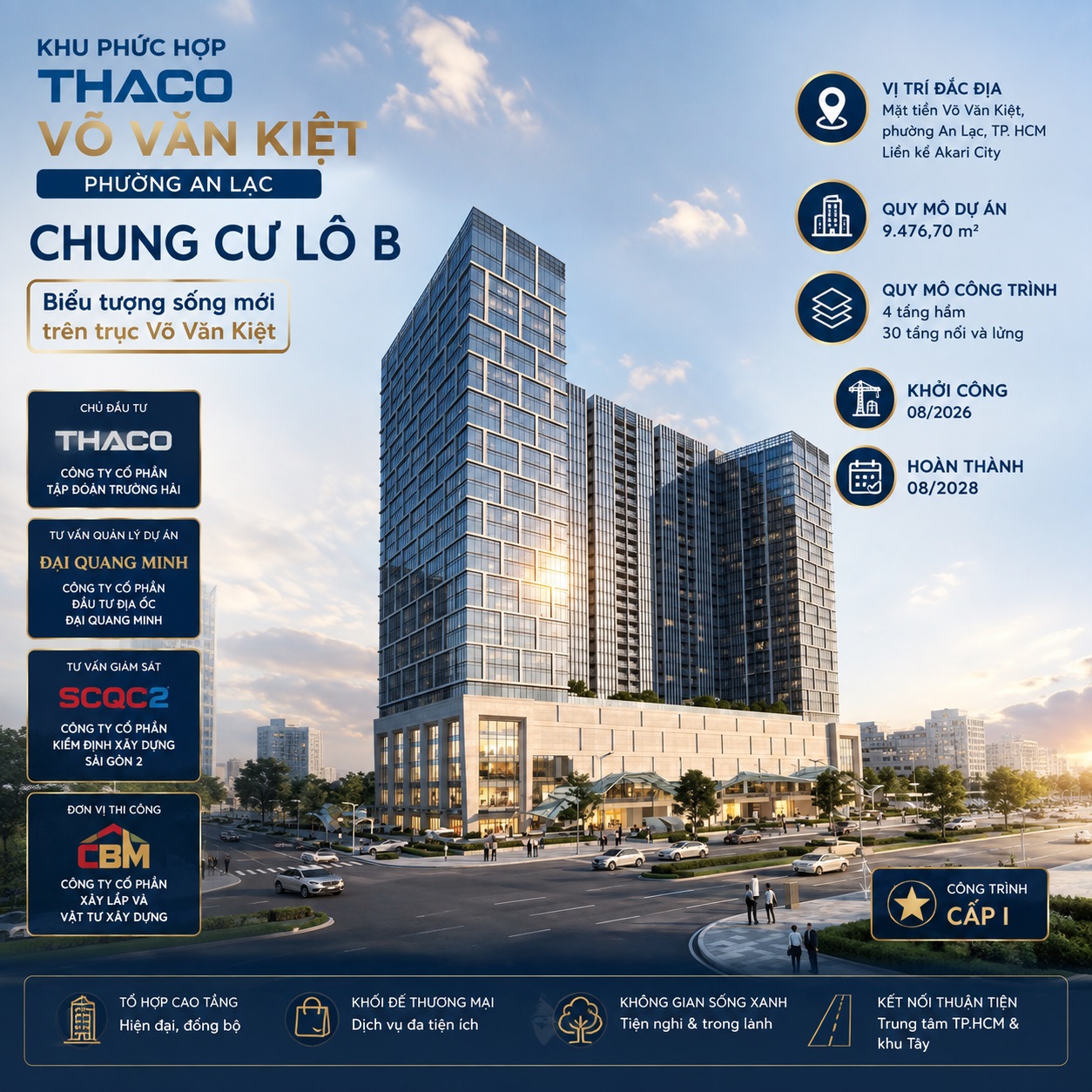 Phối cảnh chung cư lô B Võ Văn Kiêt cao 40 tầng cuảThaco