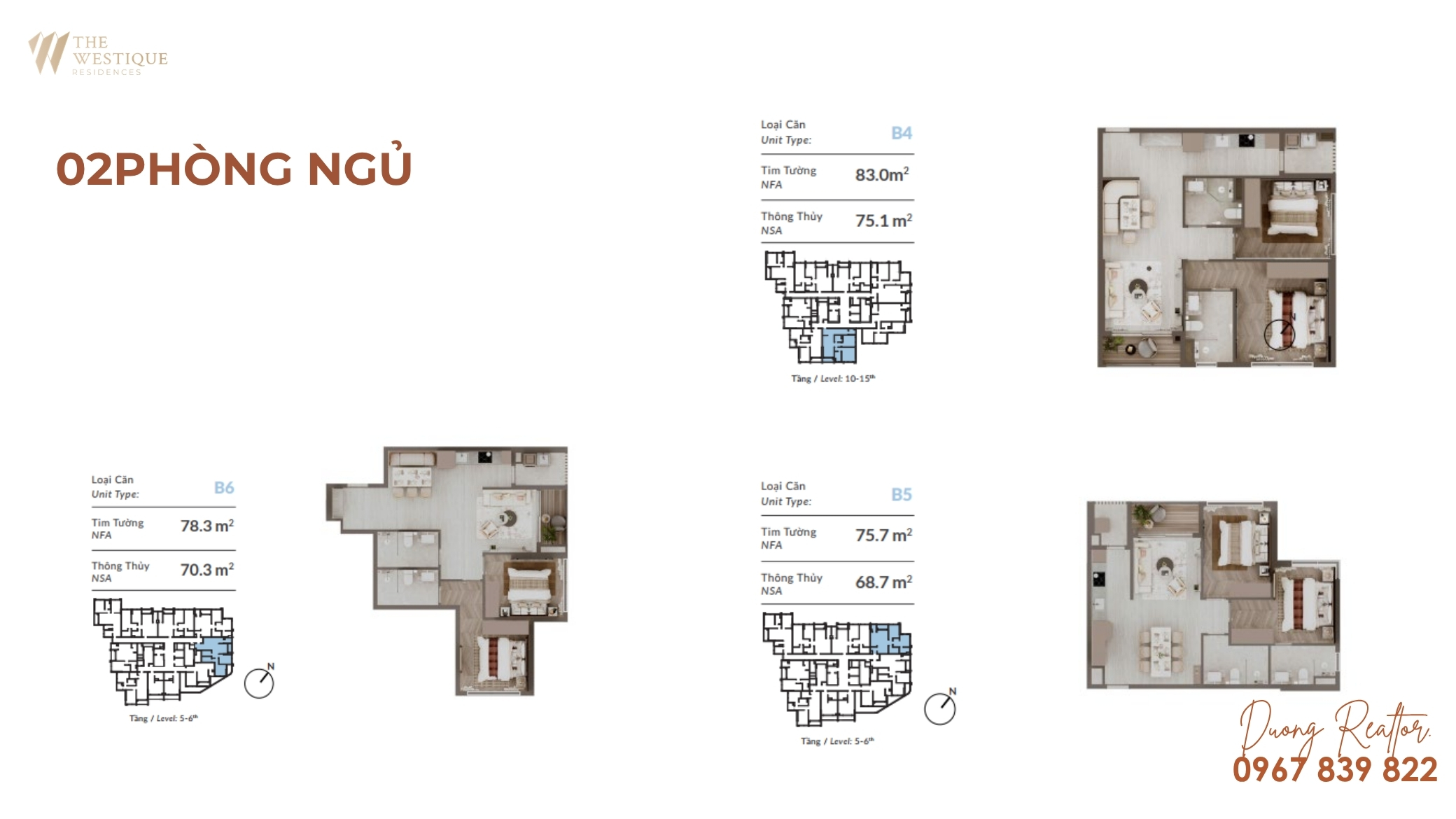 Thiết kế căn 2 PN lớn The Westique