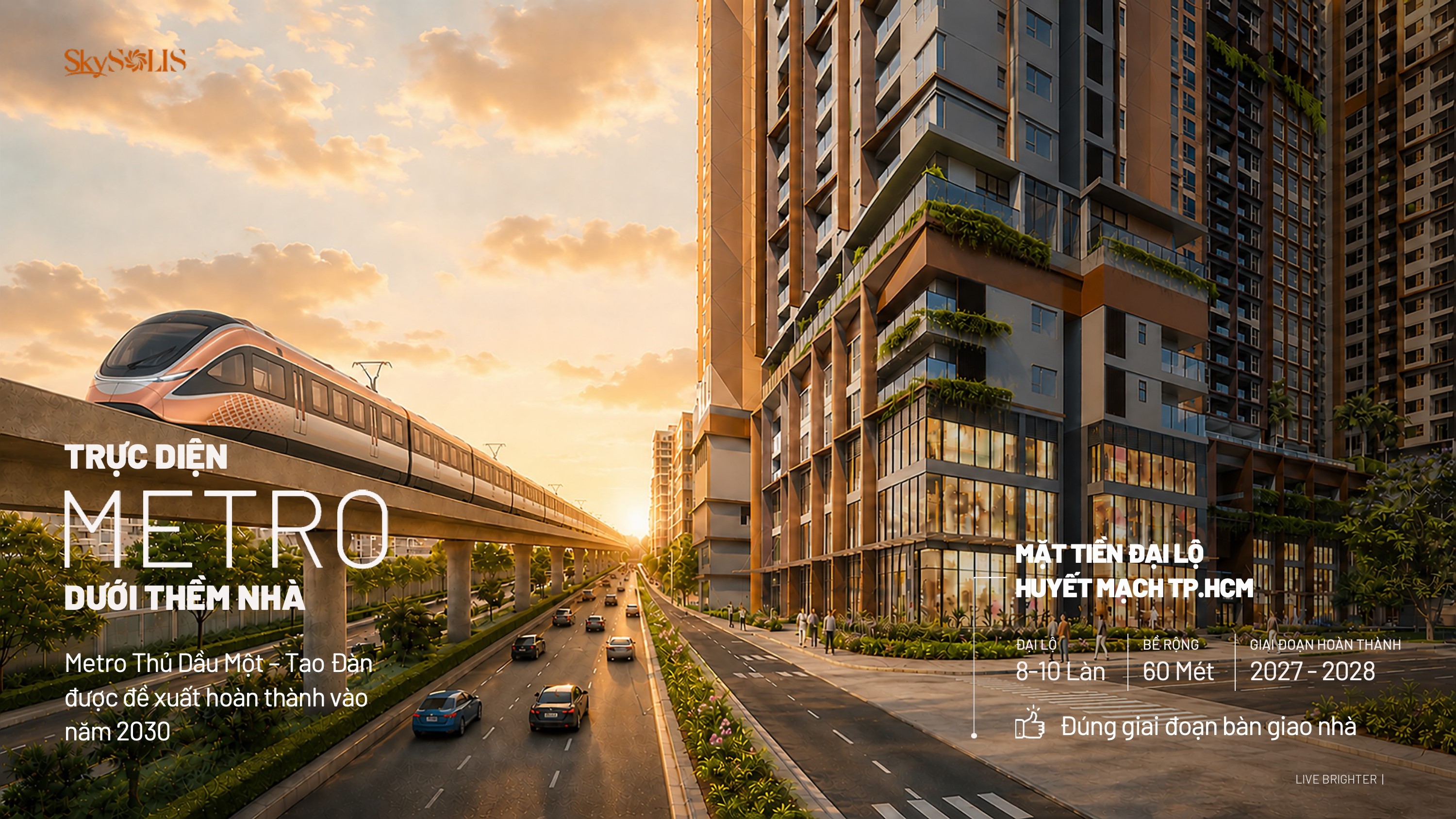 Sky Solis tọa lạc mặt tiền đại lộ huyết mạch Quốc 13 & trực diện là ga Metro