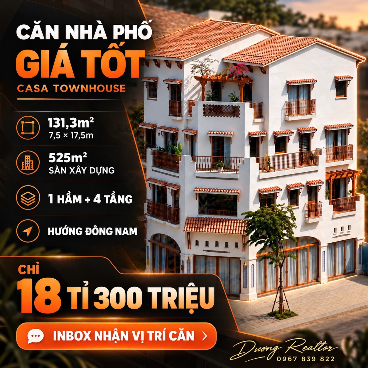 Casa Townhouse Blanca City 131,3 m2 giá tham khảo 18,3 tỷ